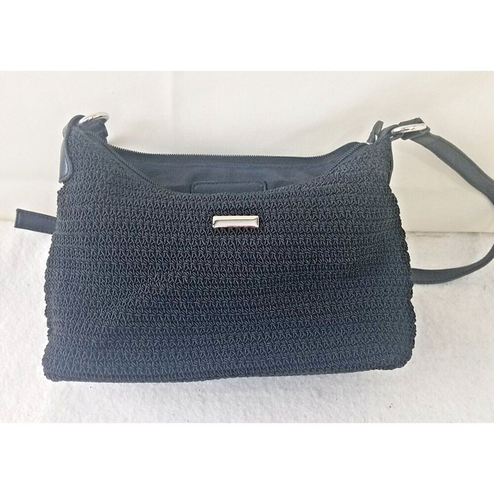 Worthington Black Crochet knit leather Shoulder strap Purse Strap pocketed